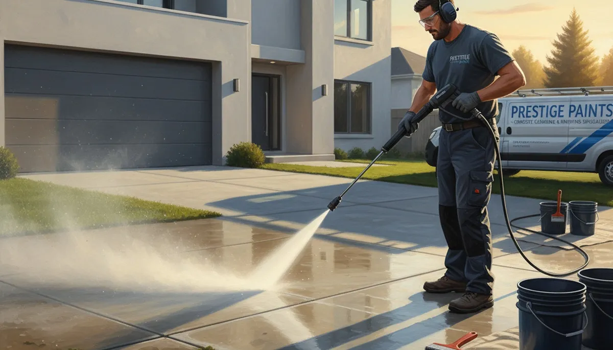 Concrete pressure cleaning in Houston, TX for driveways, patios, and walkways with stain removal